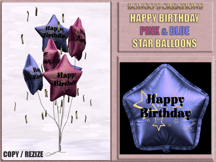 BMC5443 - HAPPY BIRTHDAY - PINK & BLUE STAR BALLOONS