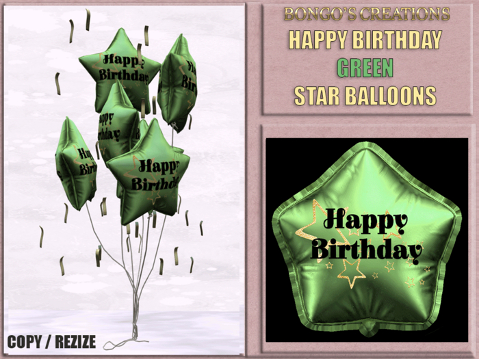BMC5445 - HAPPY BIRTHDAY - GREEN STAR BALLOONS
