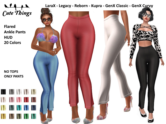 [CT] Flared Ankle Pants HUD 20 Colors - LaraX - Legacy - Reborn - Kupra - GenX Classic - Genx Curvy
