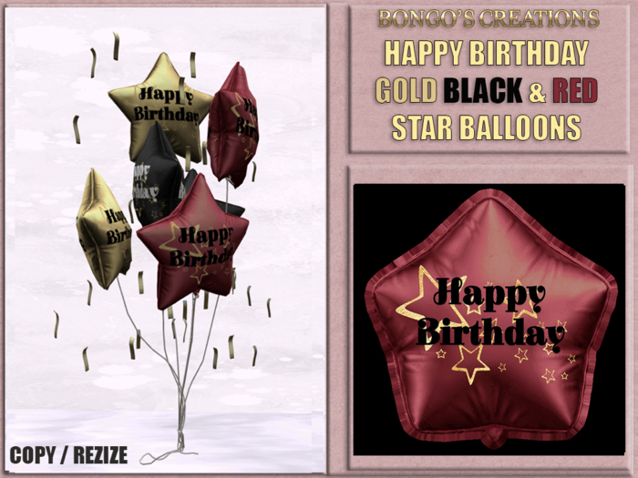 BMC5446 - HAPPY BIRTHDAY - GOLD BLACK & RED STAR BALLOONS