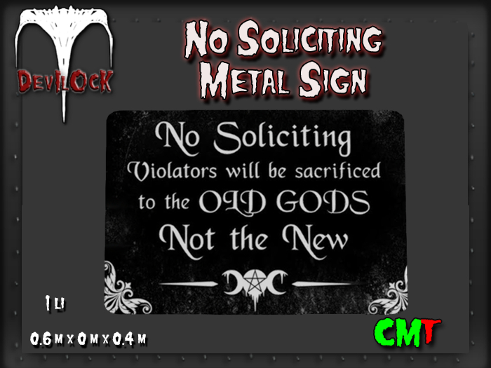 DEVILOCK - No Soliciting Metal Sign (ADD TO UNPACK)