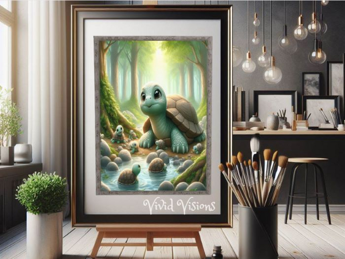 Mom Turtle With Her Babies Picture Frame