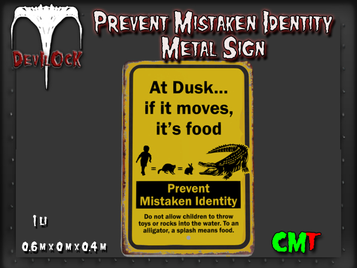 DEVILOCK - Prevent Mistaken Identity Metal Sign (ADD TO UNPACK)