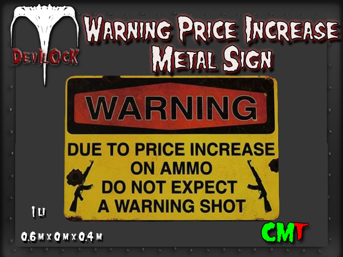 DEVILOCK - Warning Price Increase Metal Sign (ADD TO UNPACK)