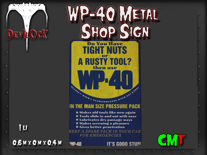 DEVILOCK - WP-40 Metal Shop Sign (ADD TO UNPACK)