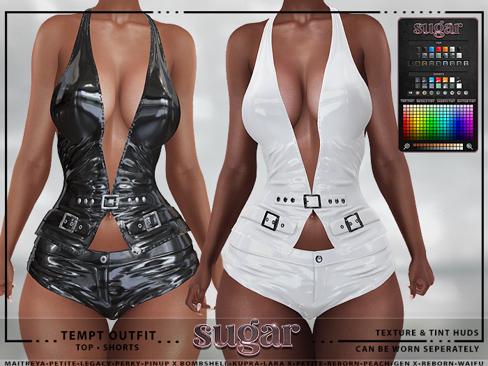 [sugar] Tempt Outfit [FAT PACK] TEXTURE & COLOR TINT HUD]• BELLEZA GENX CLASSIC • CURVY • REBORN • LEGACY • MAITREYA •