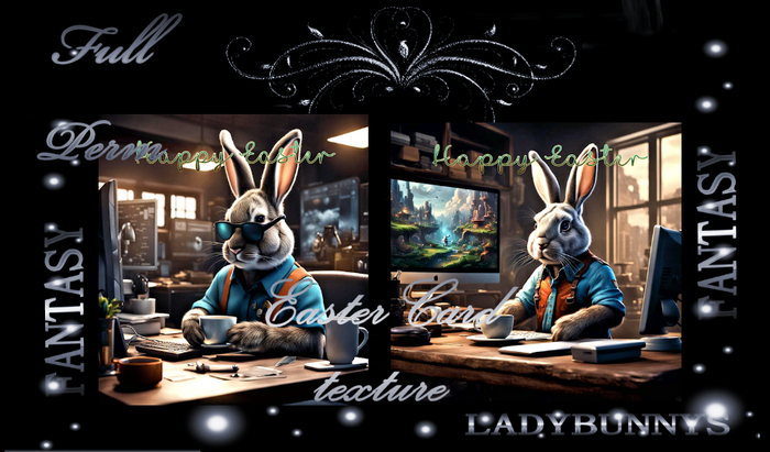 Full Perm Art -Easter Bunny at Office Card Textures