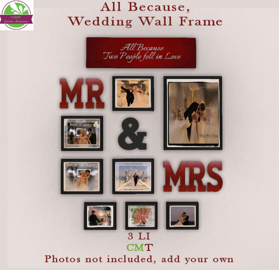 *LKK*  All Because Wedding Wall Frame Mr. & Mrs. 