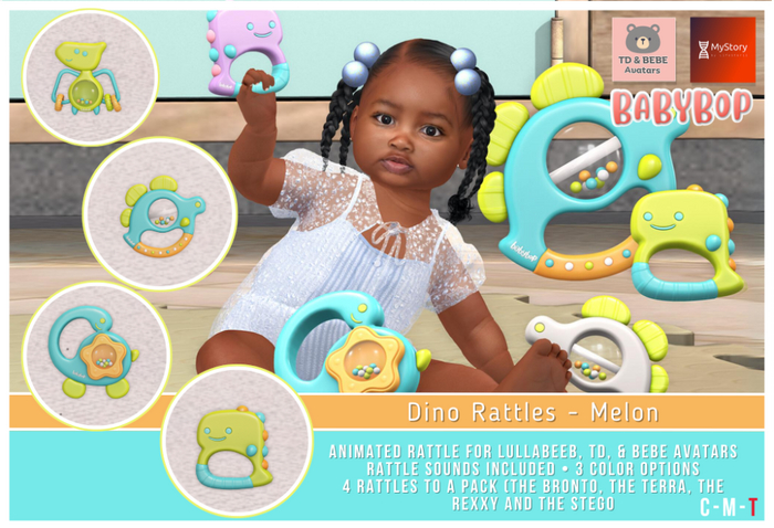 .:bb:. Dino Rattles - Melon - 4pack