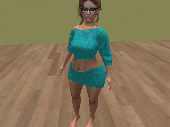 One in a melon turq triangles skirt and longsleeve'