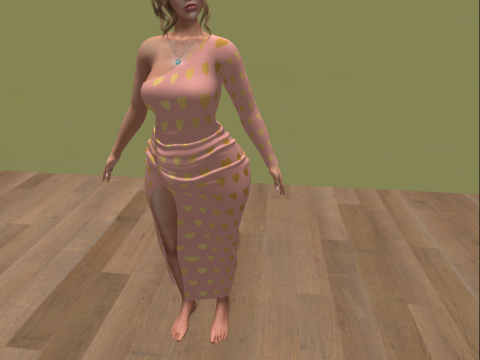 One in a melon pink gold heart one shoulder slit dress