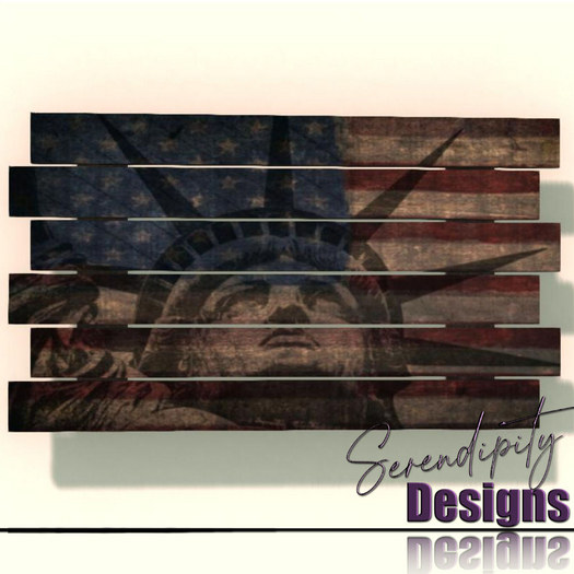 Serendipity Designs - Lady Liberty Flag Pallet Art