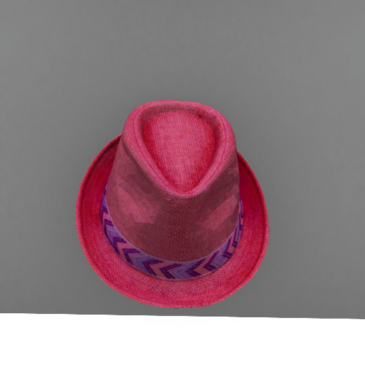 Roter Fedora-Hut mit Farbband in Magenta und Lila