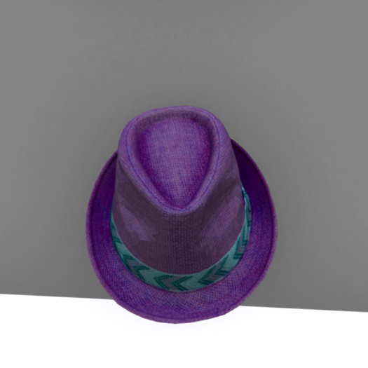 Lila Fedora-Hut mit Farbband in Magenta und Cyan