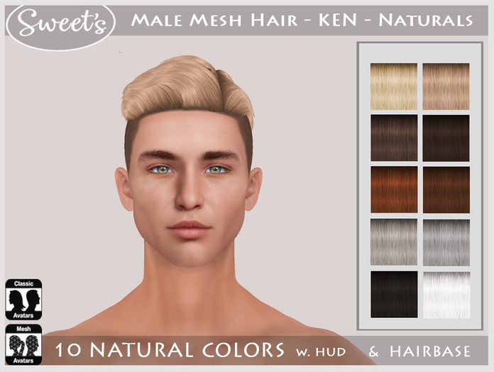 Sweet's Free! Male Mesh Hair - KEN - Naturals w. HUD