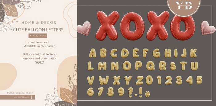 {YD} Cute Balloon Letters - Gold
