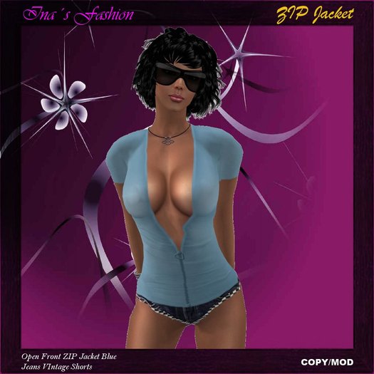*NB* Ina Fashion - Open Front Zip Jacket Blue w Shorts
