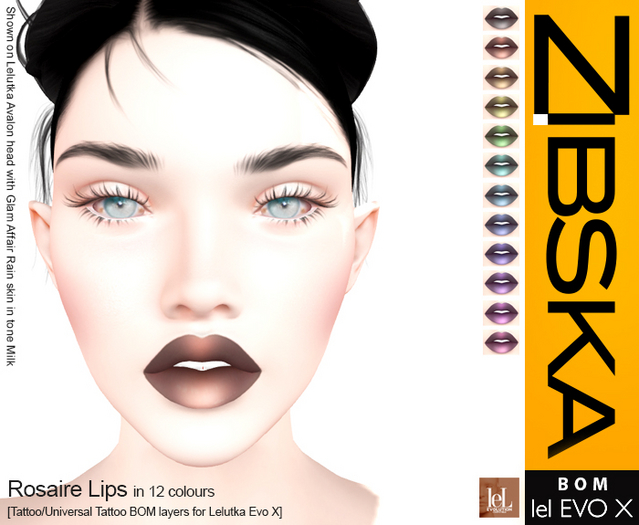 Zibska Evo X ~ Rosaire Lips with tattoo and universal tattoo BOM layers