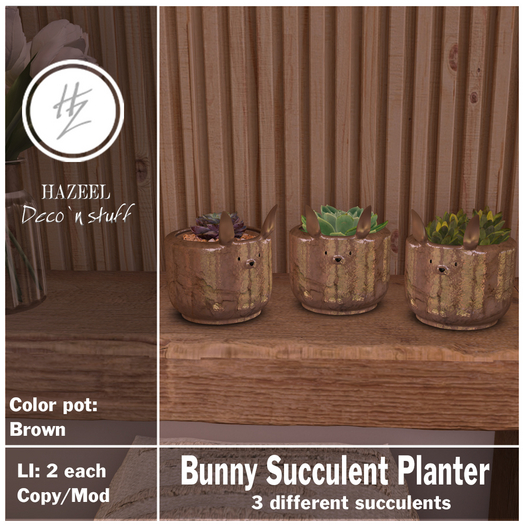 .::Hazeel::. Bunny Succulent Planter - Brown