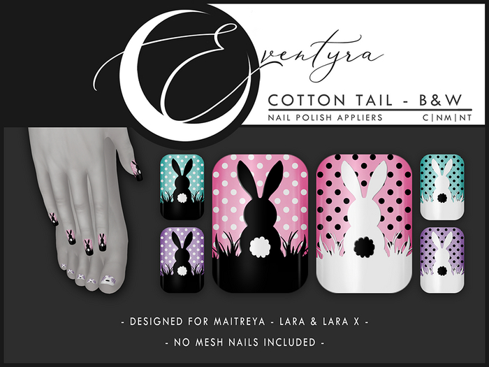 Eventyra - Maitreya Nail HUD - Cotton Tail B&W