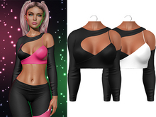 Liv Cropped Shirt 2.0 [Black] - Maitreya Lara • LaraX • Petite • PetiteX • Legacy • Reborn Clothing