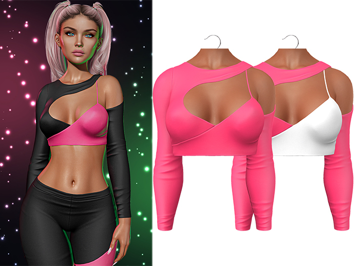 Liv Cropped Shirt 2.0 [Hot Pink] - Maitreya Lara • LaraX • Petite • PetiteX • Legacy • Reborn Clothing