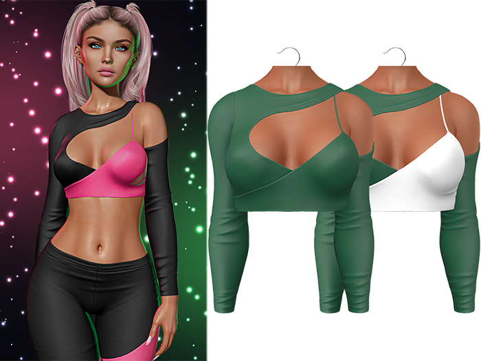 Liv Cropped Shirt 2.0 [Emerald] - Maitreya Lara • LaraX • Petite • PetiteX • Legacy • Reborn Clothing