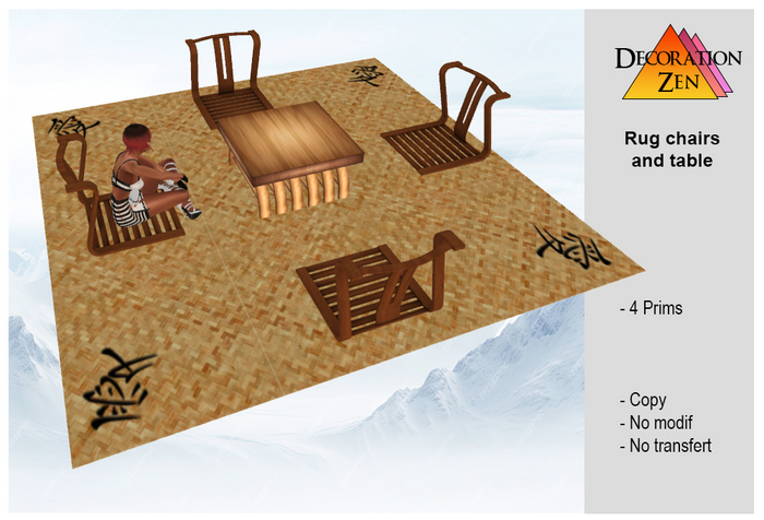 Japanese Rug chairs and table