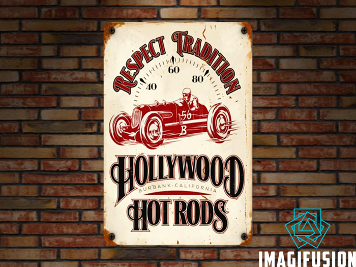 *Vintage Metal Sign - Hollywood Hot Rods*