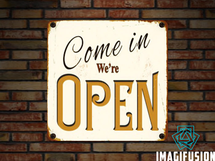 *Vintage Metal Sign - Come On In We're Open*