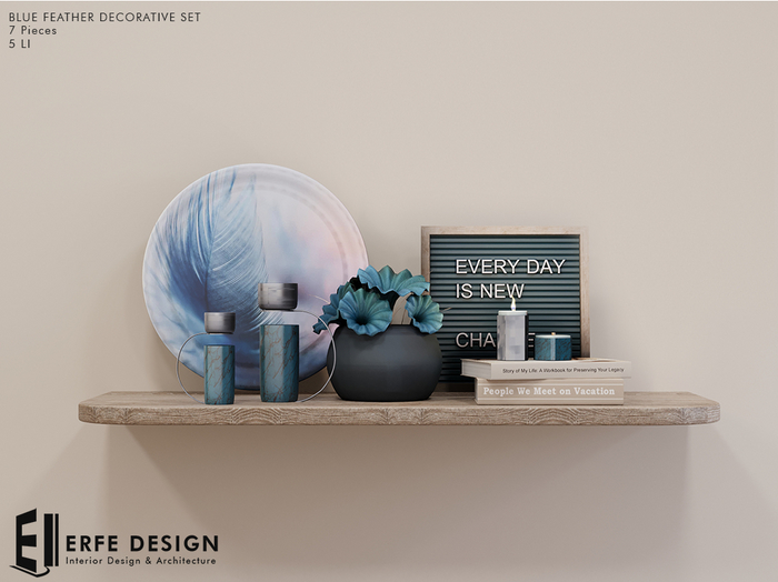 Blue Feather Decorative Set 7pcs 5 LI [Erfe Design]*