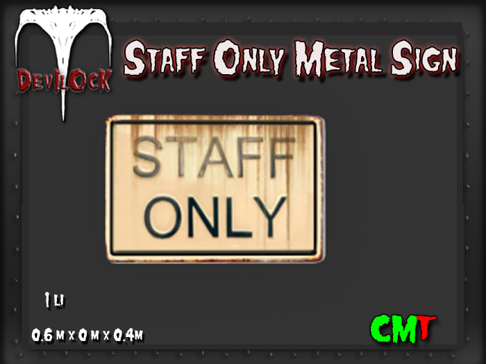 DEVILOCK - Staff Only Metal Sign (ADD TO UNPACK)