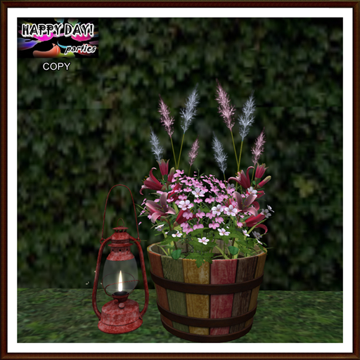 Spring - Half Barrel Flowers and Lantern