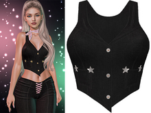 Margot Denim Vest 2.0 [Black] - Maitreya Lara • LaraX • Petite • PetiteX • Legacy • Reborn Clothing