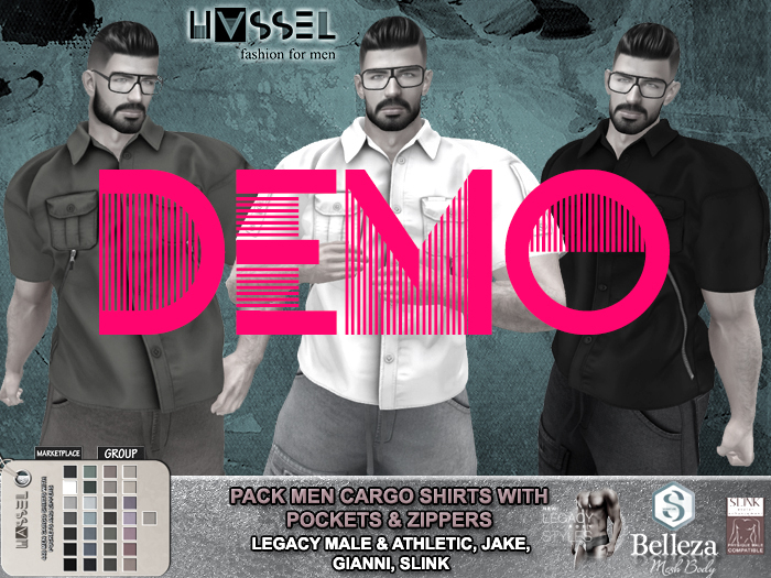 (HASSEL) DEMO MEN CARGO SHIRTS FOR - LEGACY MALE, LEGACY ATHLETIC, BELLEZA JAKE, SIGNATURE GIANNI, SLINK MALE 448 
