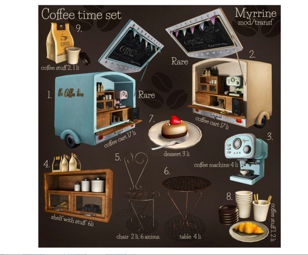 4. Myrrine. Coffee time shelf with stuff