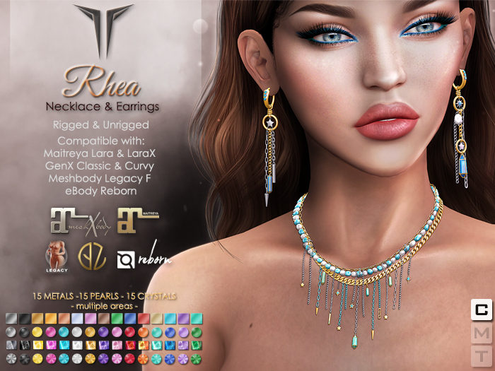 **RE** Rhea Necklace & Earrings Set - Fit Mesh - Maitreya Lara X, GenX, eBODY, Meshbody