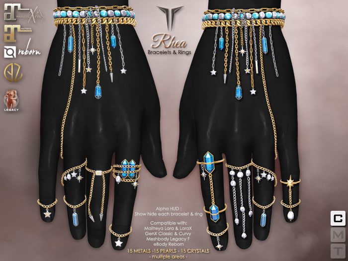 **RE** Rhea Bracelets & Rings Set - Maitreya - Lara X, GenX, Meshbody, Reborn