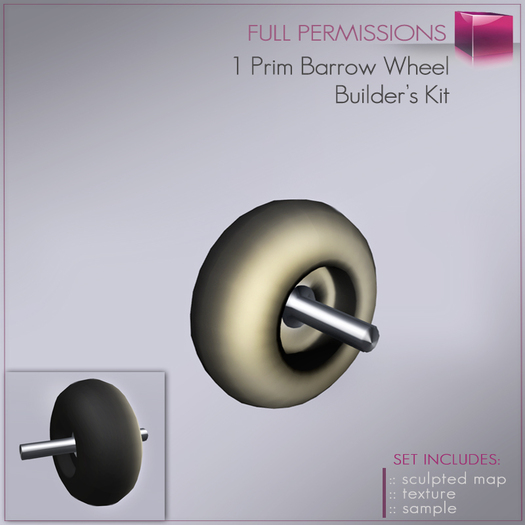 1 prim Wheel - Barrow wheel - Full Perm  Builder's Kit Set