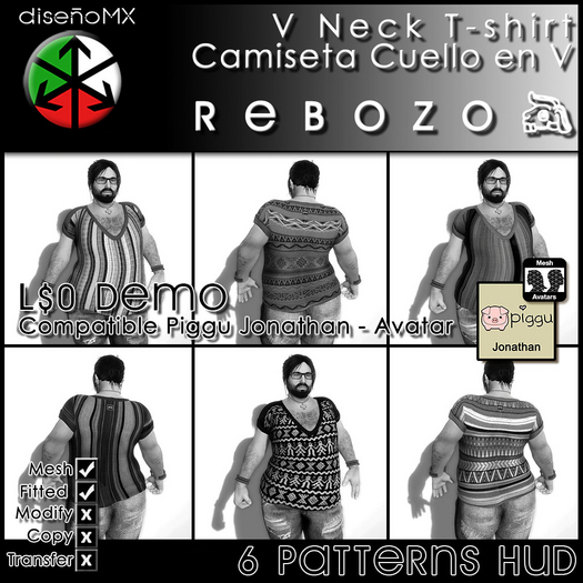 Rebozo :dMX: V Neck T-shirt (Piggu - Jonathan Compatible) DEMO
