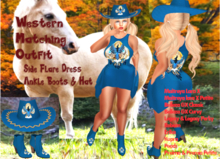 WESTERN SIDE FLARE DRESS OUTFIT #8 +LEATHER BOOTS-COWGIRL HAT Fits 12 Mesh Bodies includes Lara X & Petite, Curvy & More