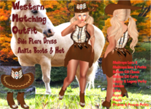 WESTERN SIDE FLARE DRESS OUTFIT #7 +LEATHER BOOTS-COWGIRL HAT Fits 12 Mesh Bodies include Lara X + Petite, GX, + Perky