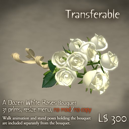 A Dozen White Roses Bouquet(boxed) *31prims*