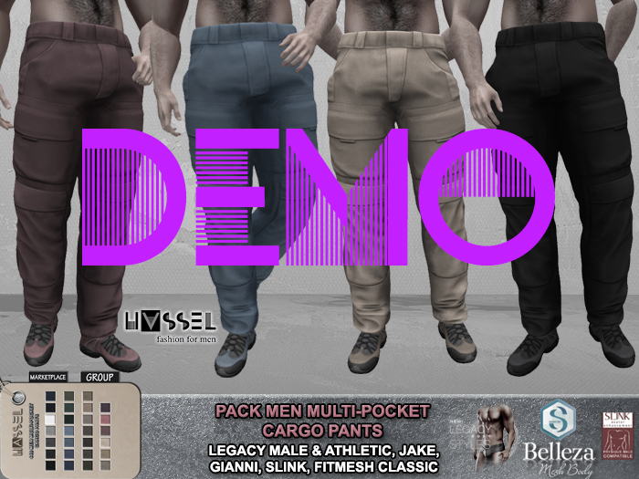 (HASSEL) DEMO MEN MULTI-POCKET CARGO PANTS - LEGACY MALE & ATHLETIC, JAKE, GIANNI, SLINK MALE 449