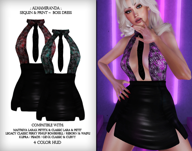 .: AlmaMiranda :. Boss Dress Sequin Animal Print And Leather LaraX Petit Legacy Perky Bombshell Reborn Waifu Kupra GenX