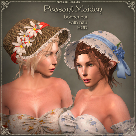 DEMO Peasant Maiden Bonnet Hat with Hair by Caverna Obscura - unrigged