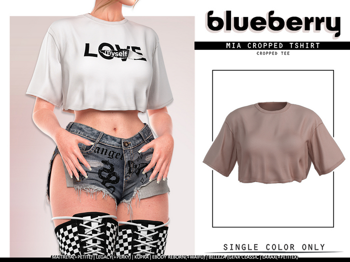 Second Life Marketplace - Blueberry - Mia - Cropped Tshirt - Nude
