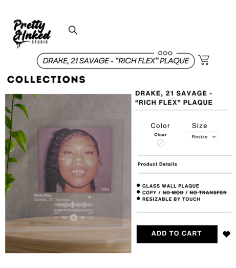 PRETTY & INKED STUDIO - DRAKE/21 SAVAGE - "RICH FLEX" PLAQUE