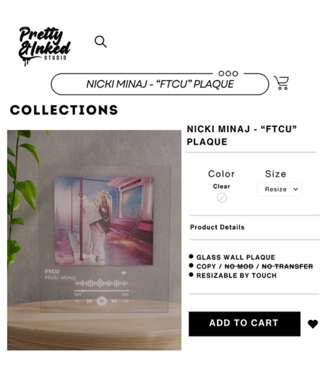 PRETTY & INKED STUDIO - NICKI MINAJ - "FTCU" PLAQUE 