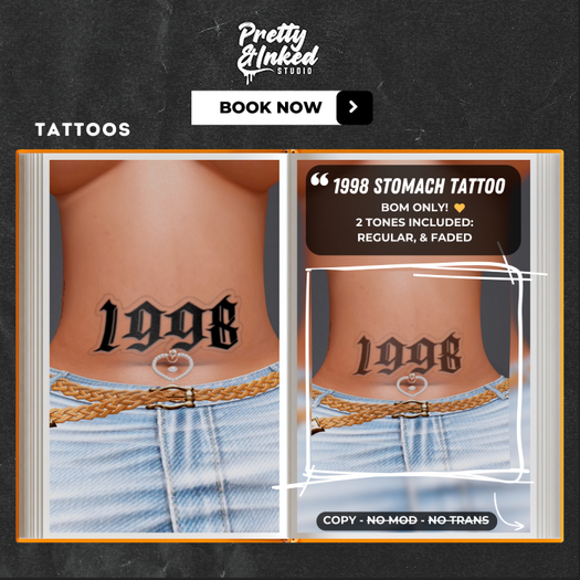 PRETTY & INKED STUDIO - 1998 STOMACH TATTOO - (BOM)